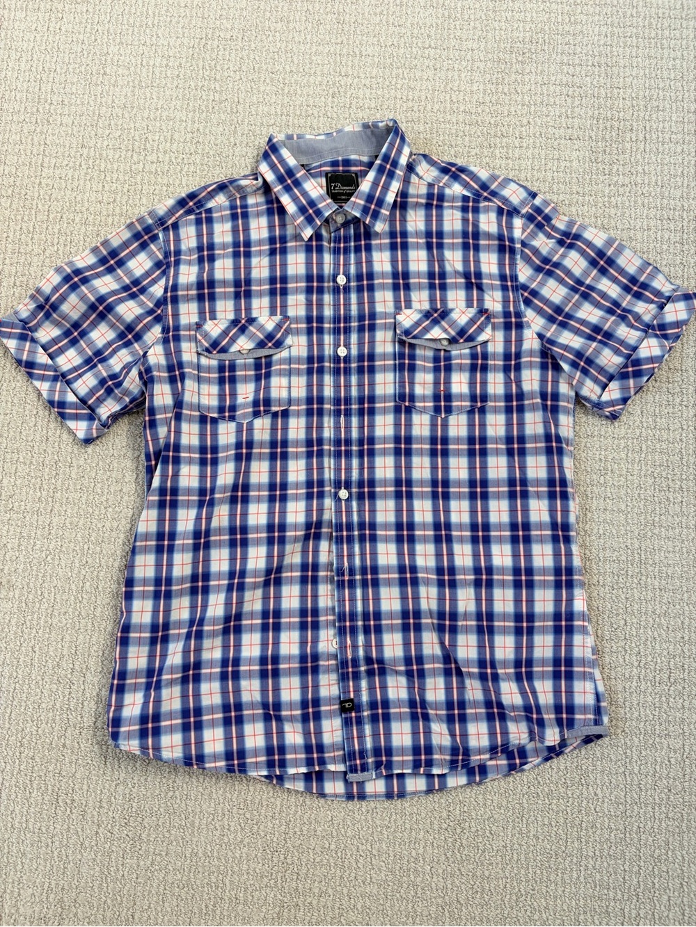 7 Diamonds Blue and White Plaid Short-Sleeve Button-Down Shirt